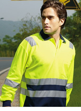 SP0537 HI-VIS POLYFACE/COTTON BACK POLO WITH TAPE -L/S