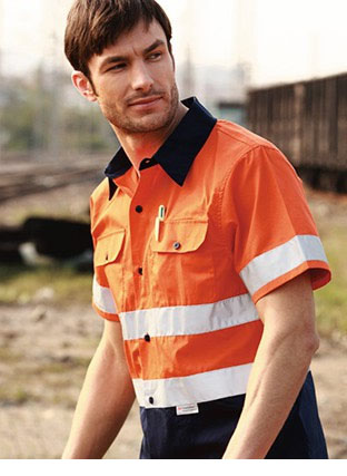 SS1231 HI-VIS S/S COTTON DRILL SHIRT WITH REFLECTIVE TAPE